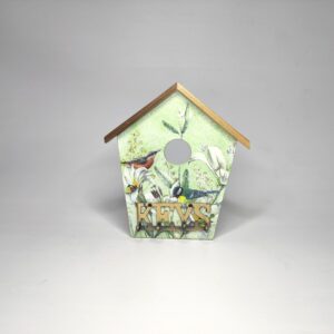 Bird-themed wooden decoupage key holder with hooks