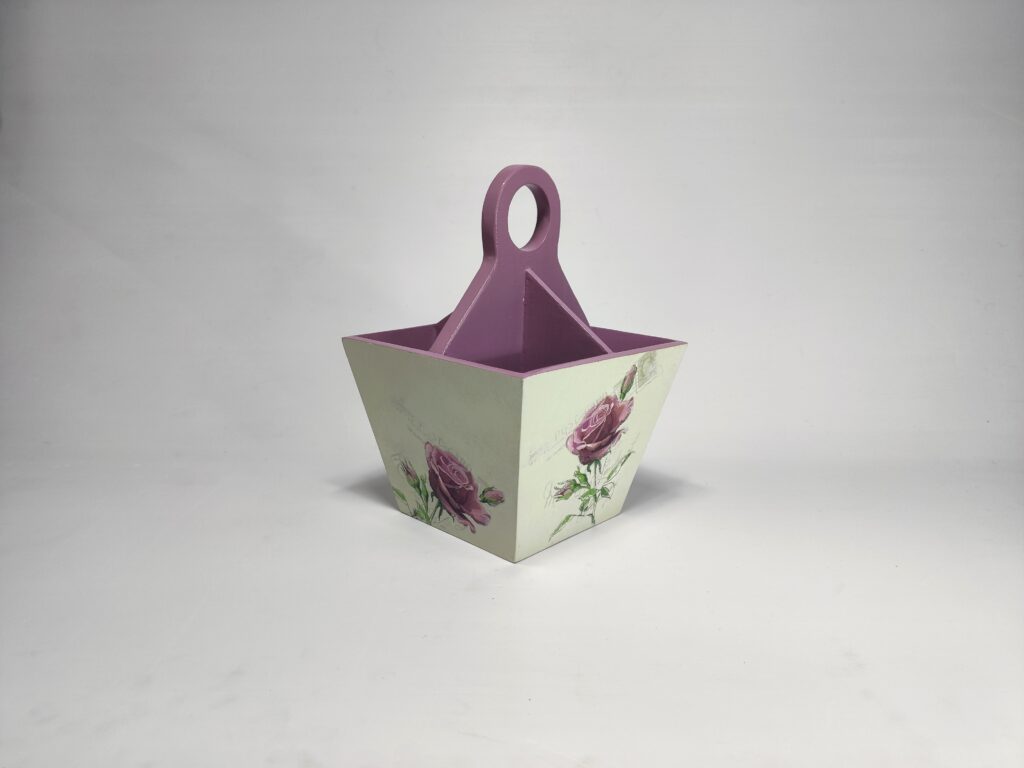 Elegant wooden decoupage cutlery holder with English rose print
