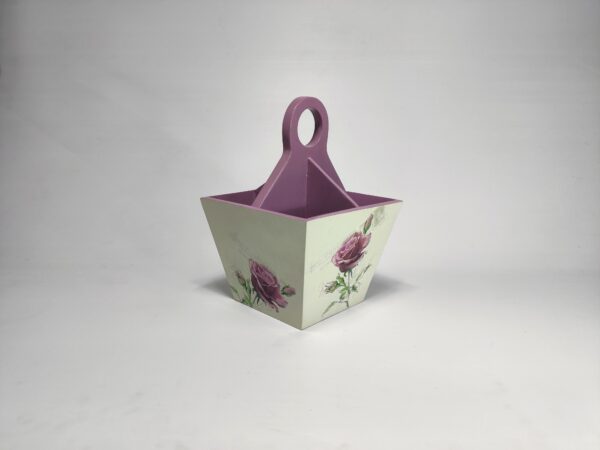 Elegant wooden decoupage cutlery holder with English rose print