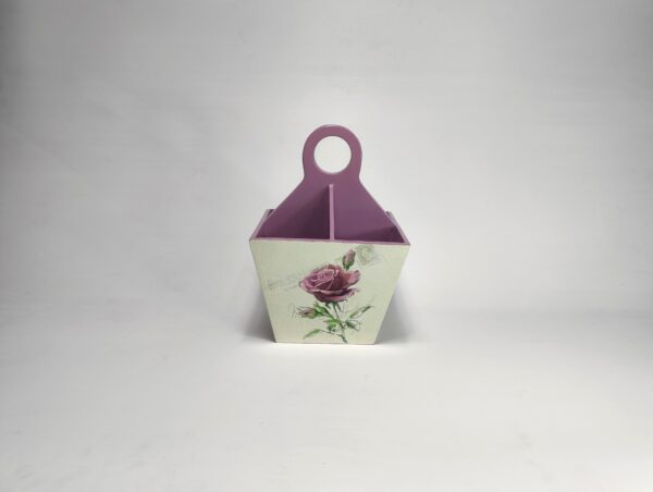 Elegant wooden decoupage cutlery holder with English rose print