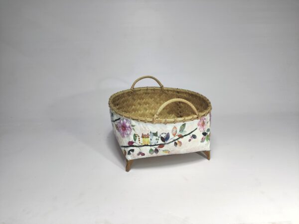 Kitty bamboo wicker basket with adorable design