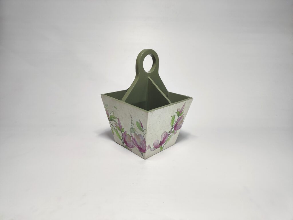 Magnolia floral decoupage cutlery holder for kitchen organization