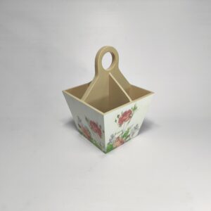 Peach rose decoupage wooden cutlery holder with floral design