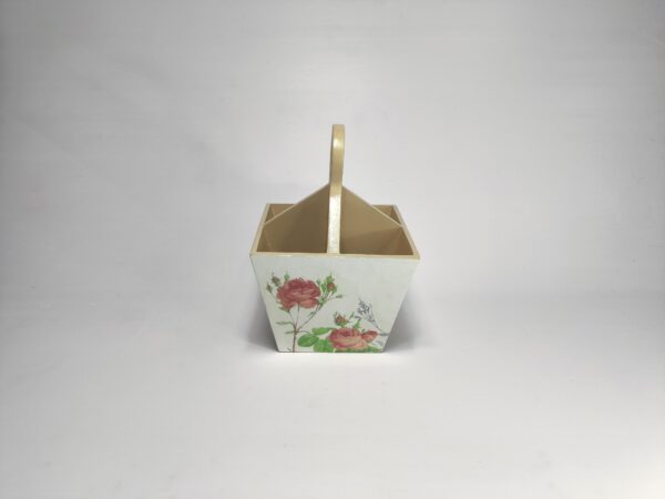 Peach rose decoupage wooden cutlery holder with floral design