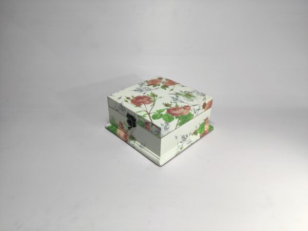 Peach rose-print wooden jewellery box