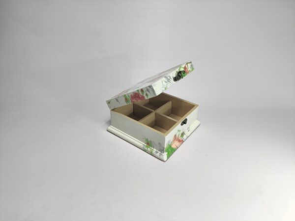 Peach rose-print wooden jewellery box