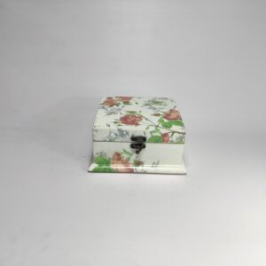 Peach rose-print wooden jewellery box