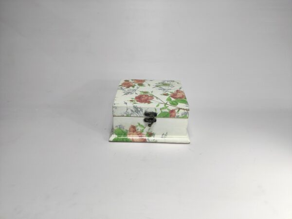 Peach rose-print wooden jewellery box
