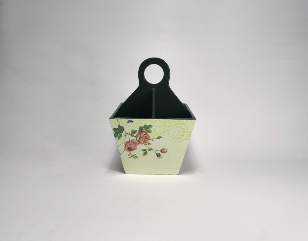 Rose crisper decoupage floral wooden cutlery holder for kitchen organization