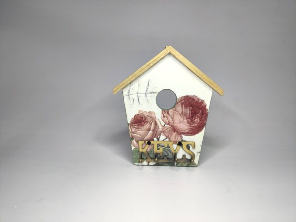 Decorative wooden key organizer featuring royal rose decoupage design