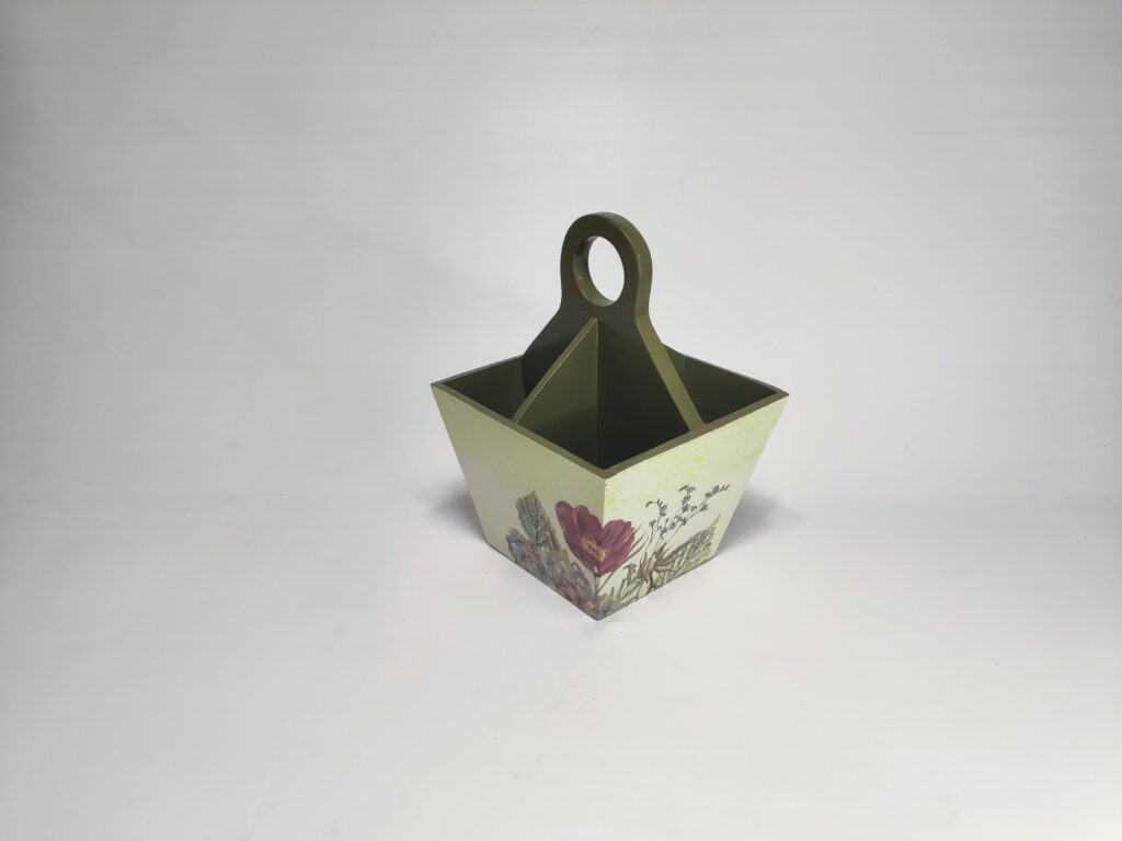 Vintage bloom floral decoupage wooden cutlery holder for kitchen