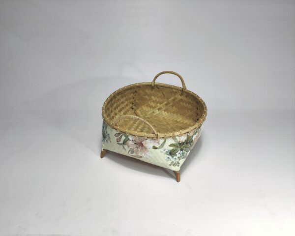 Eco-Friendly Vintage Lily Decoupage Bamboo Wicker Basket