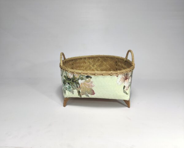 Eco-Friendly Vintage Lily Decoupage Bamboo Wicker Basket